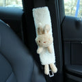 Cartoon plush car seatbelt shoulder protector in lamb wool with Bear and Rabbit designs.