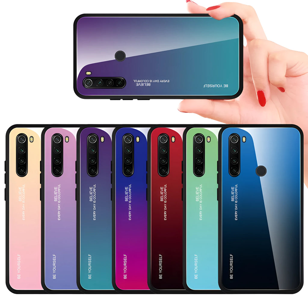 Xiaomi gradient tempered glass phone case in blue for Mi 10, simple protective shell