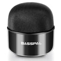 Black mini waterproof portable Bluetooth speaker with control buttons.