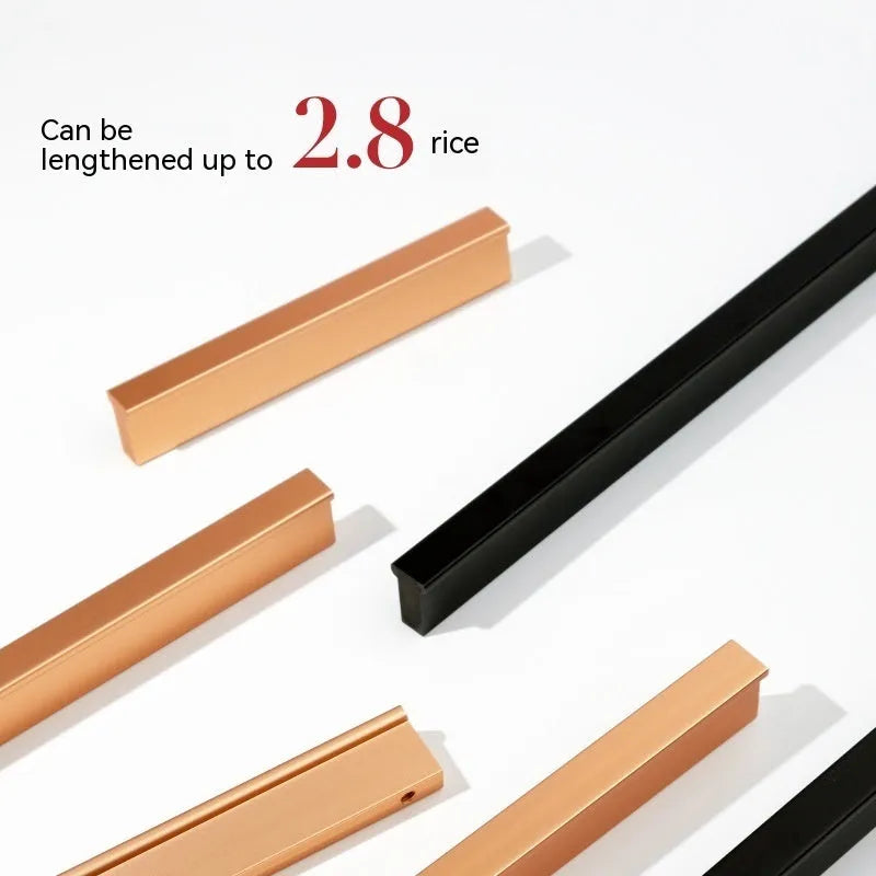 Aluminium alloy T-bar cabinet door handle in black anodic oxidation finish with screw holes visible