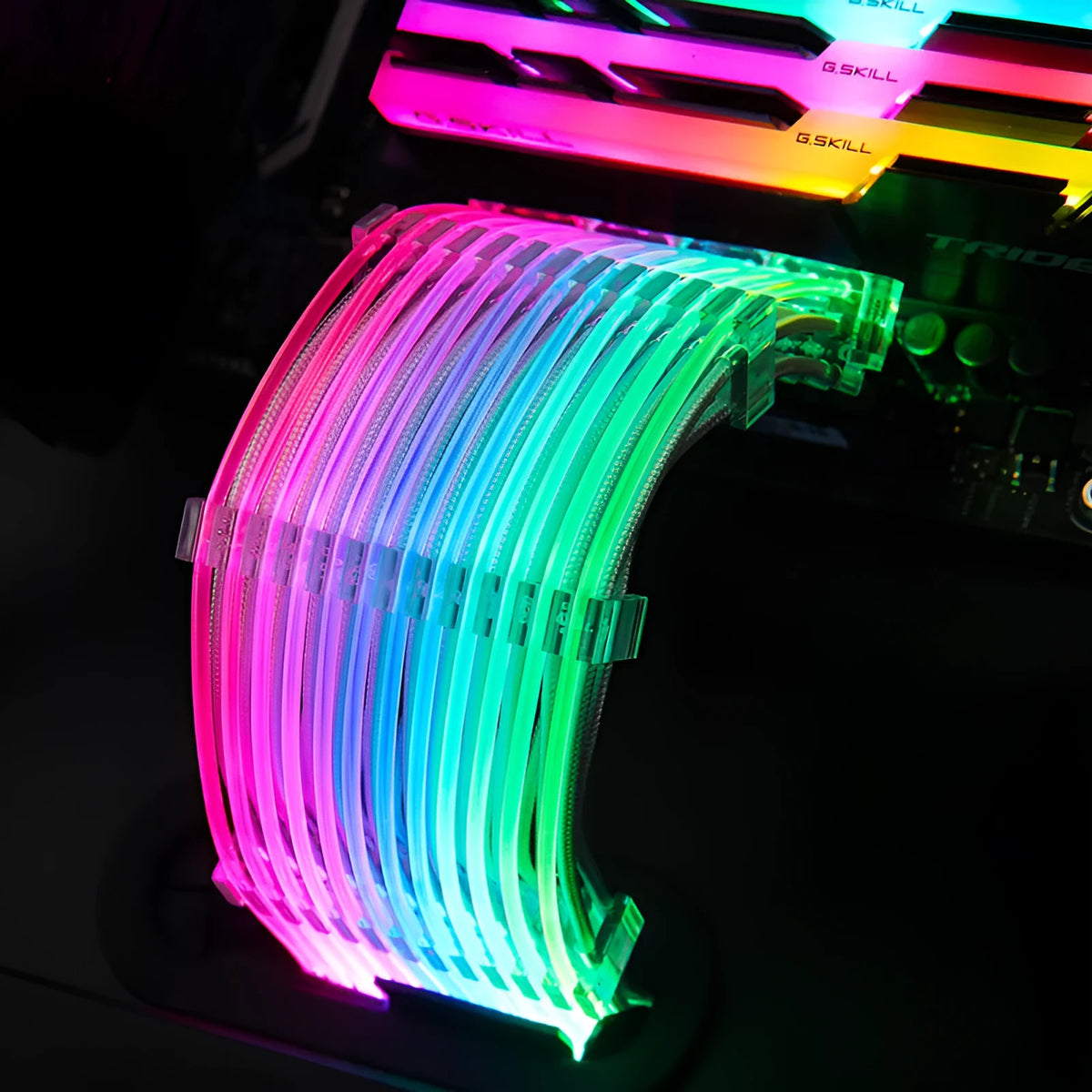 25 cm transparent silver-plated computer case cable extension with RGB light row for power supply