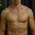 Multi-layer tassel shoulder chain rhinestone men's body chain in gold or silver alloy geometry shape