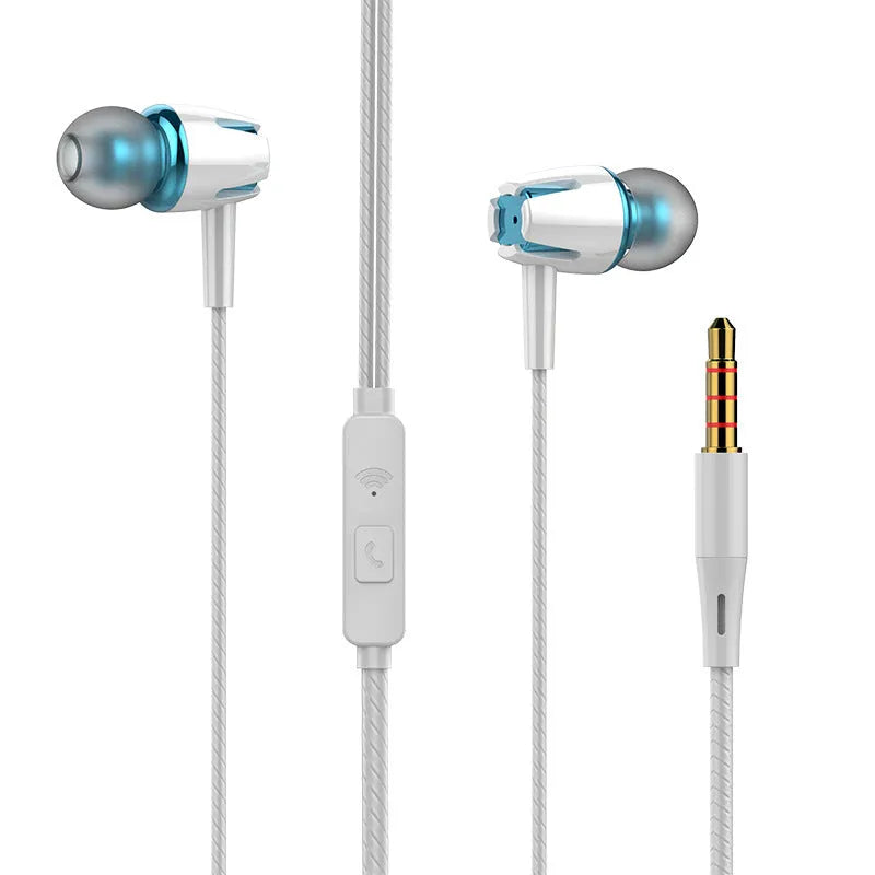 Wired in-ear headphones with subwoofer bass, capacitive controls, 108dB, 120cm cable in black