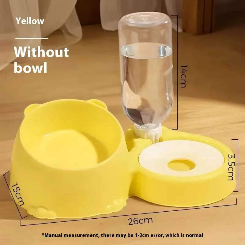 Double bowl automatic pet drinking basin with stainless steel and ceramic bowls in haze blue