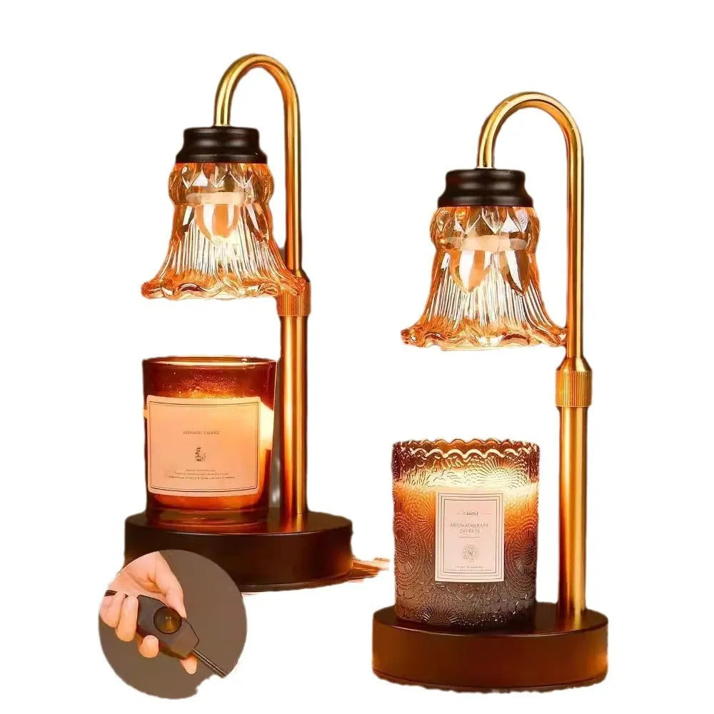 Bamboo aromatherapy wax melting lamp with adjustable lifting mechanism