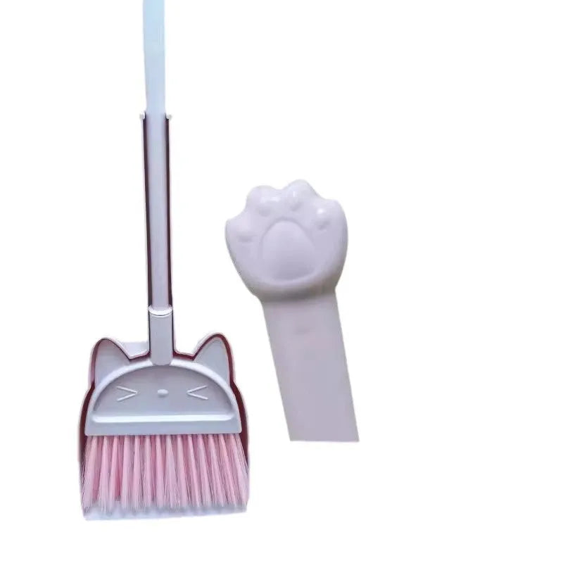 Rotating broom and dustpan combination set in plastic construction with long handle