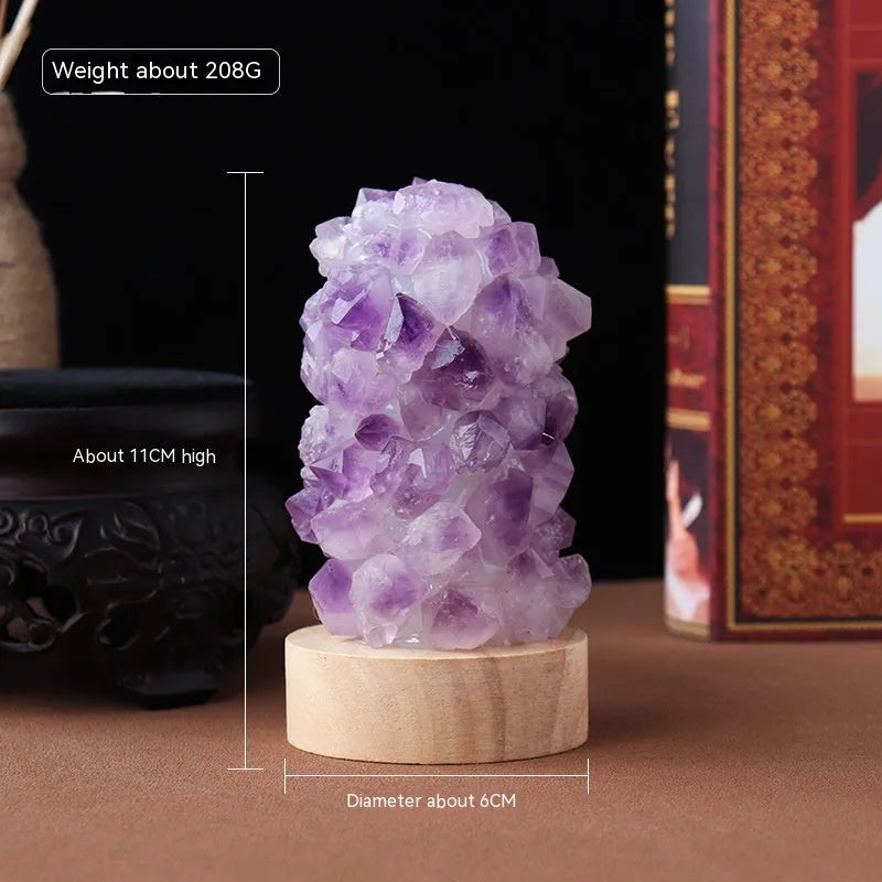 Natural amethyst vug crystal tooth flower mini night light USB plug-in cold warm light options on table