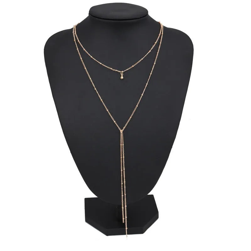 Simple retro clavicle necklace geometric multi-layer alloy electroplated golden silver chain