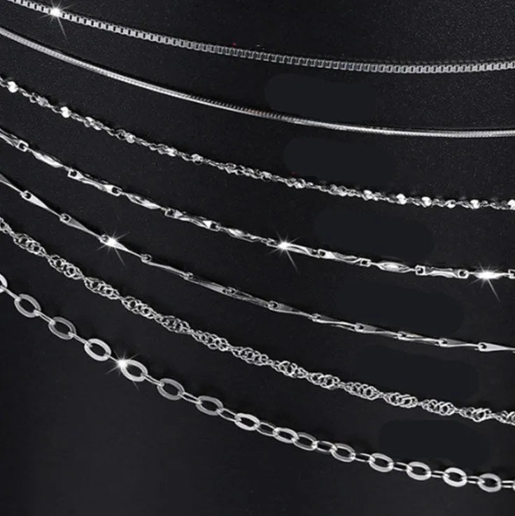 S925 sterling silver necklace with plated finish in one of eight styles on white background