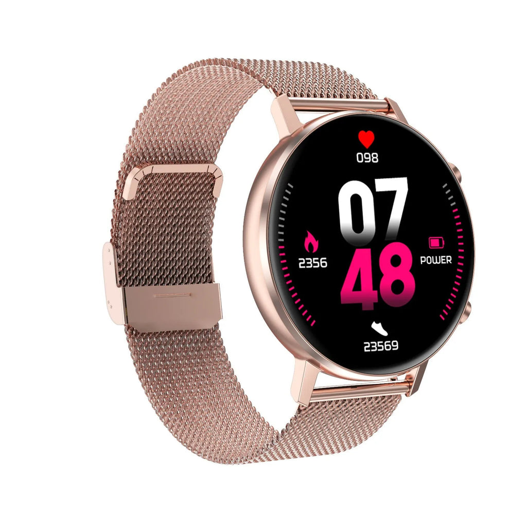 DT96 smart bracelet with colour screen on a stainless steel metal strap in silver finish
