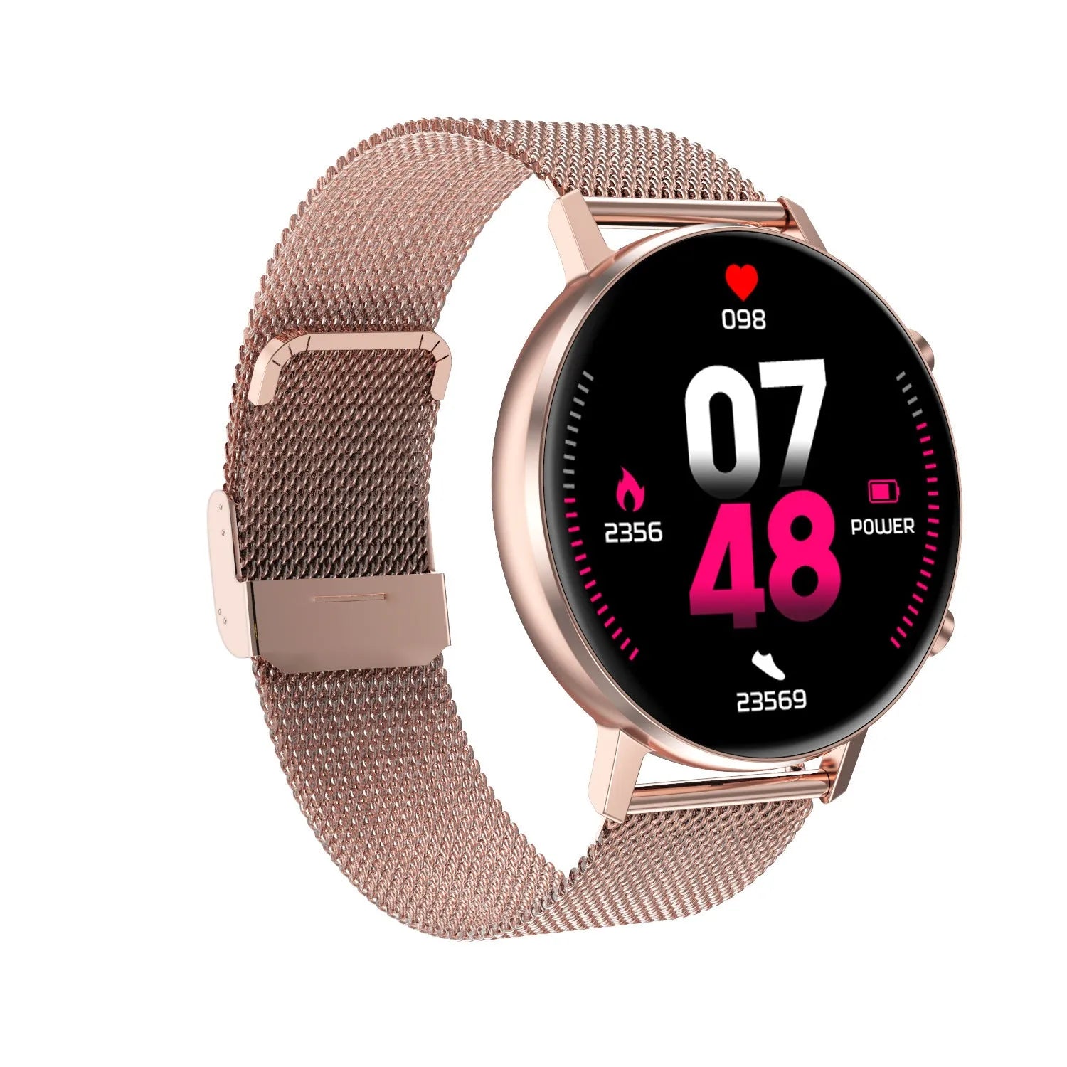 DT96 smart bracelet with colour screen on a stainless steel metal strap in silver finish