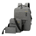 Men's solid colour three-piece nylon laptop bag set with USB charging port on exterior.