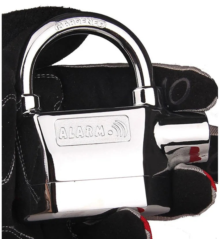 Waterproof siren alarm padlock 175x10x135mm in silver and bronze colours with shackle rotated for mode selection