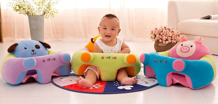 Baby learning sofa in elephant colour with anti-rollover support, washable cotton cover, and PP cotton filling