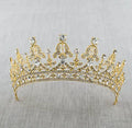 Light gold baroque bridal crown tiara with AB crystals on alloy frame measuring 15 cm diameter