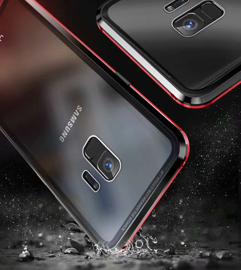 Samsung anti-peeping magnetic phone case in clamshell design with double-sided glass construction