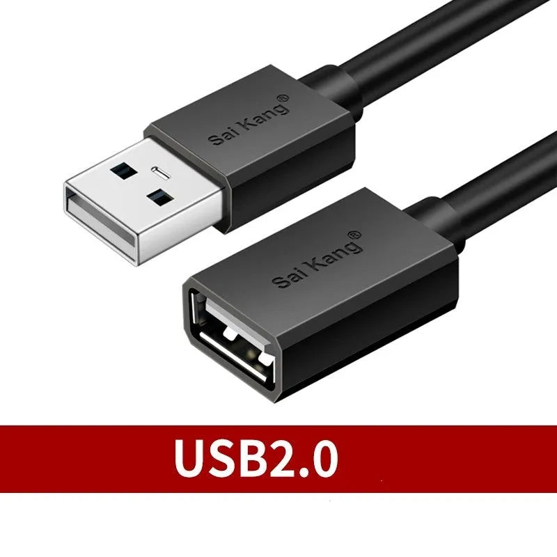 USB 3.0 and USB 2.0 male to female extension cable with black PVC sheathing