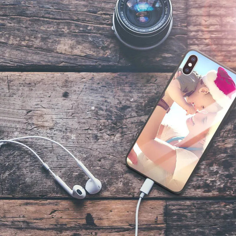 A slim, patterned iPhone case showing its raised edges around the camera and screen cutouts.