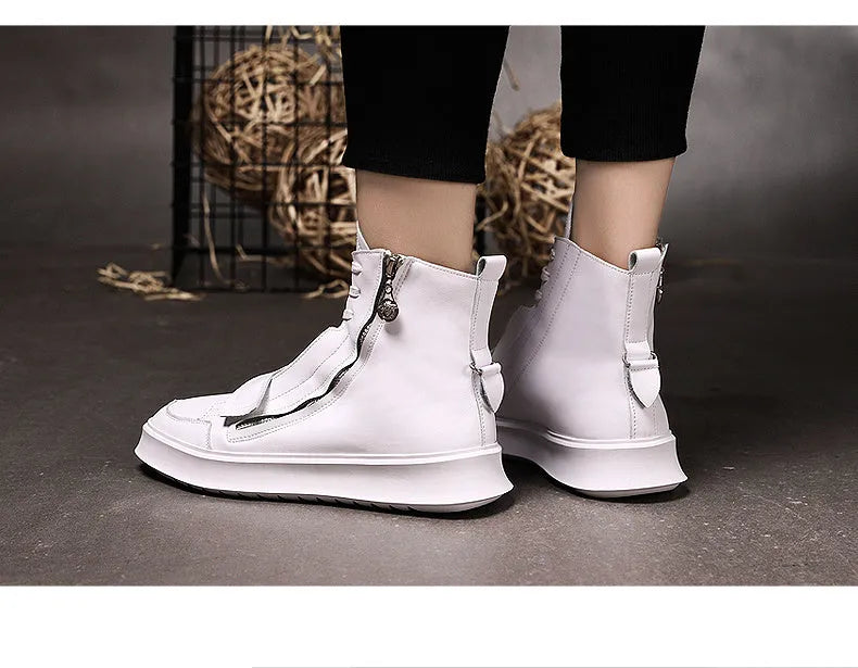 Men's black PU leather high-top ankle boot on a white background, showing sneaker-style design.