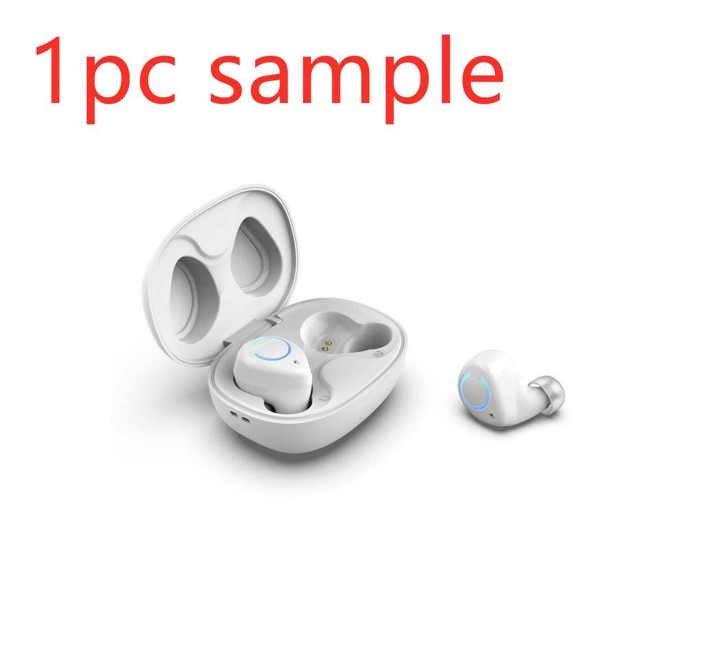 Black and white M18 true wireless in-ear stereo headphones with charging case