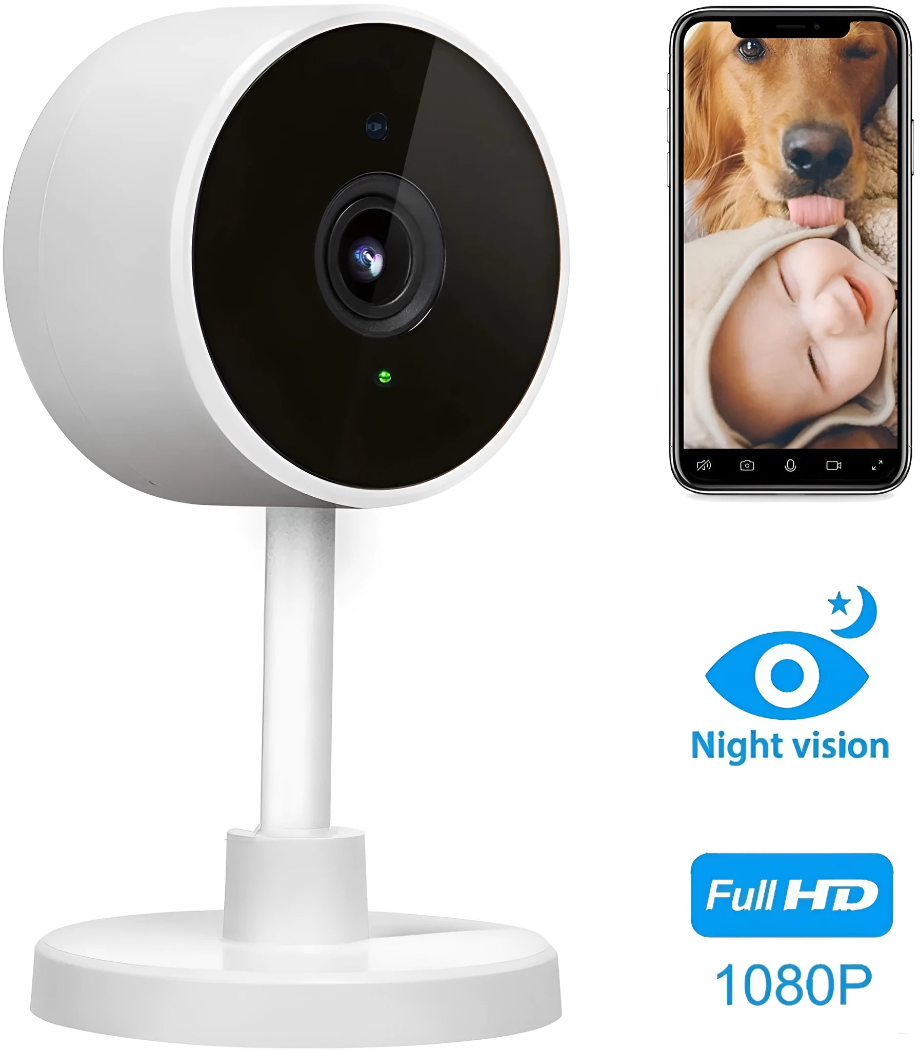 White FLASH FISH WiFi home monitor gun camera with 1080p HD video and microSD card slot