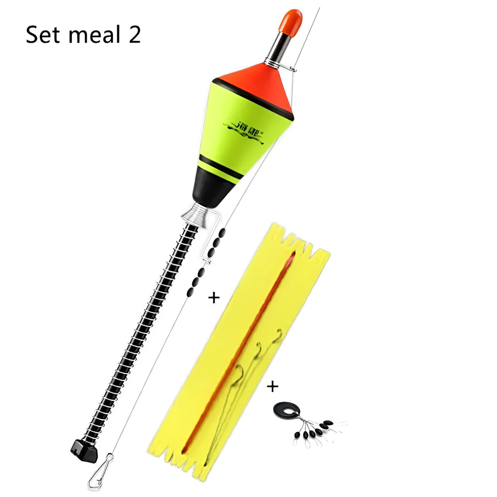 Automatic fishing float set with nano EVA buoyancy, fluorescent coating, 39cm length, 3.8cm diameter, and stainless steel hardware