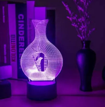 3D acrylic LED night light with colour-changing display on a black ABS base.