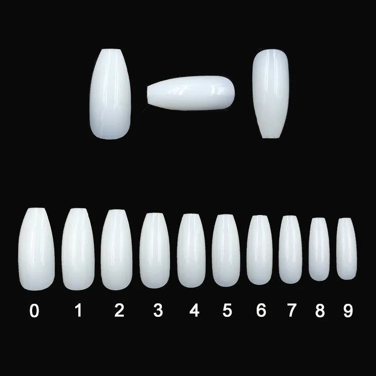 500 transparent natural ABS artificial fake nails in 10 sizes for professional and home nail art.