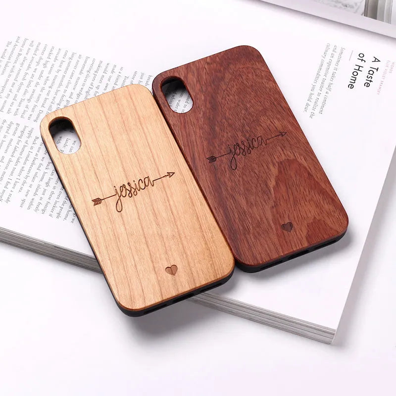 Wooden iPhone case with TPU and metal back cover in Brown and Rosewood for Apple models