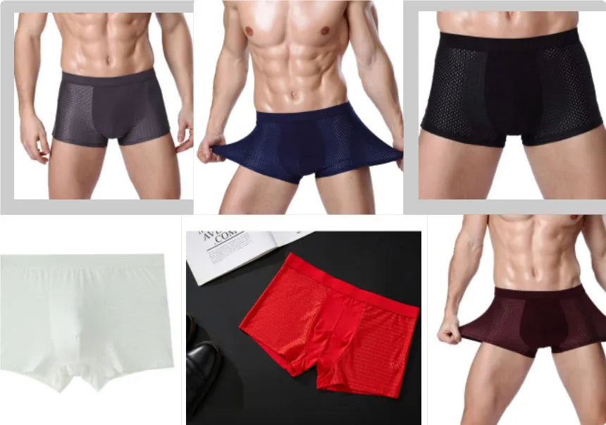 Men's solid colour modal boxer briefs with a U convex design on a mid waist.