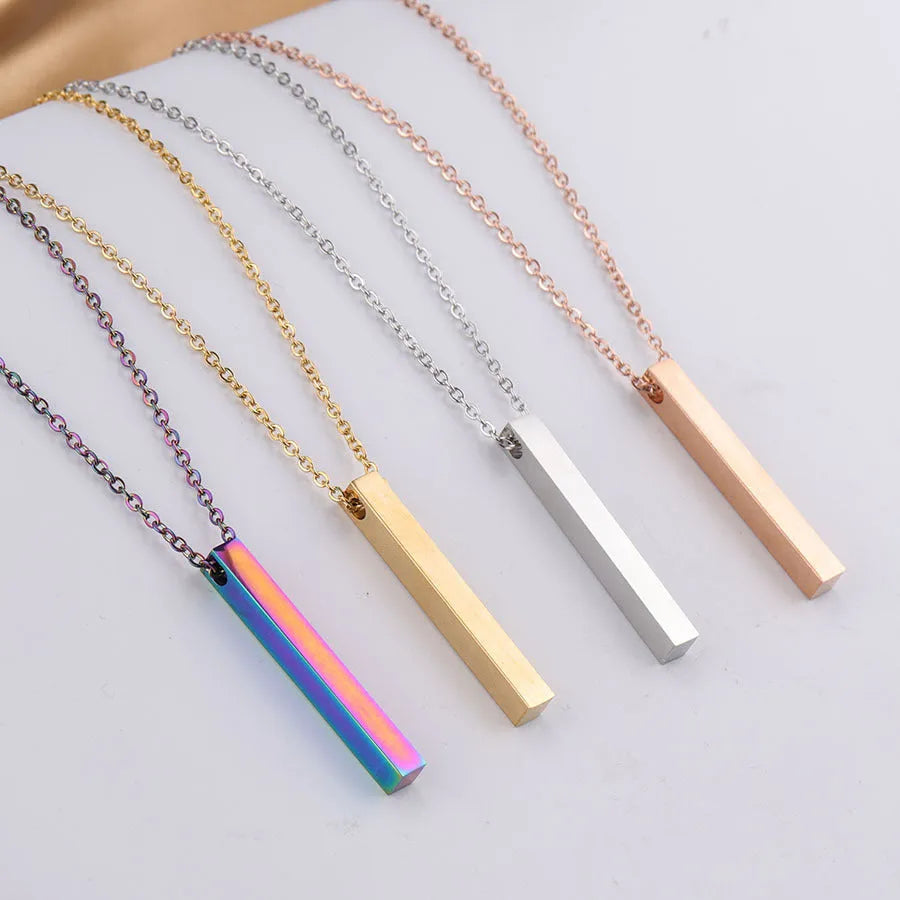 3D engraved bar necklace on adjustable stainless steel link chain in gold colour plated finish