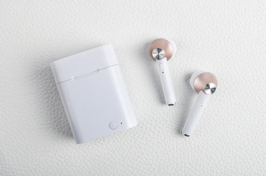 Wireless sports Bluetooth earbuds showing multiple colour options with 10-metre range