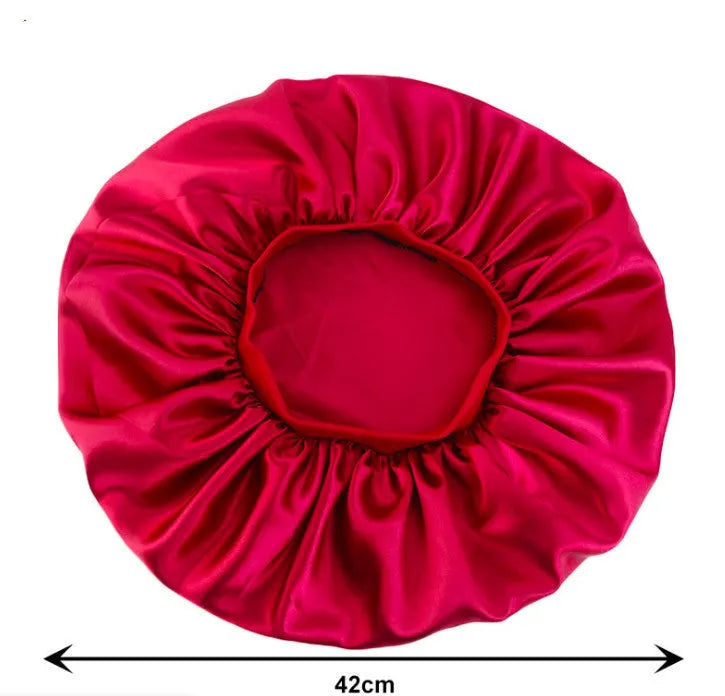 Beauty print satin silk bonnet sleep night cap with polyester spandex in black pattern