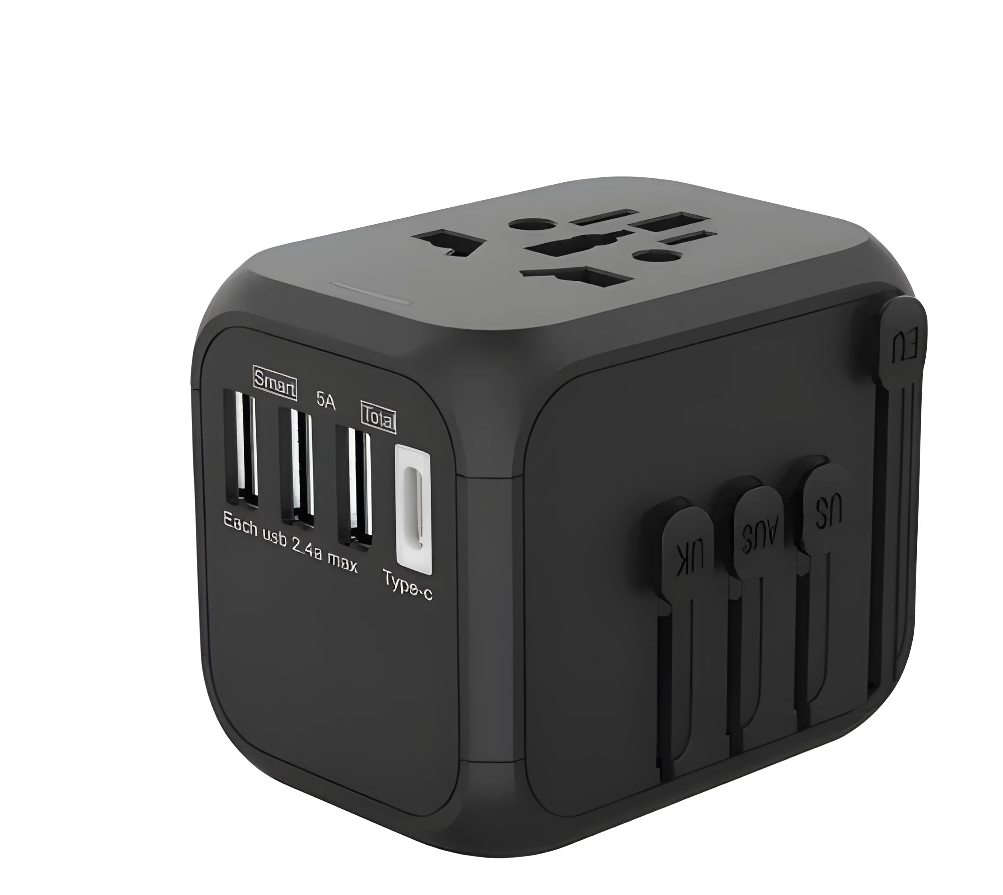 Black six-hole international conversion plug with PC shell and phosphor copper conductors