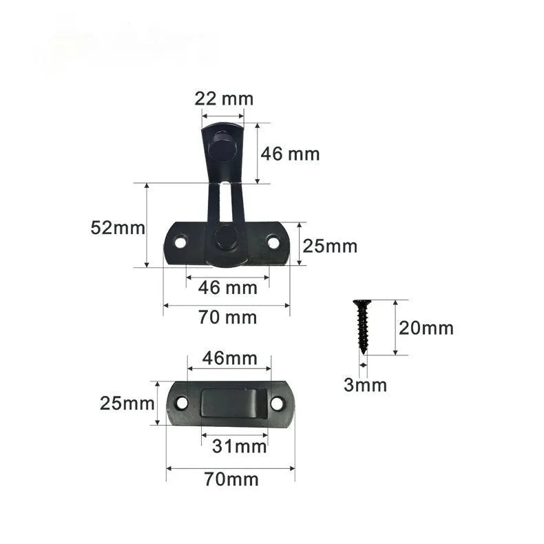 Warehouse hook lock for sliding barn doors in black carbon steel or stainless steel