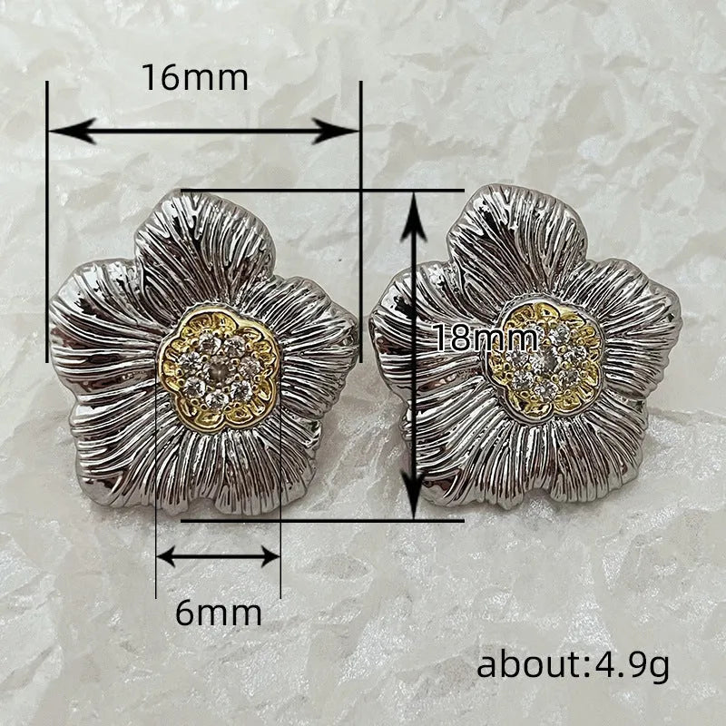 Textured gardenia stud earrings in E3002 two-tone colour with copper construction