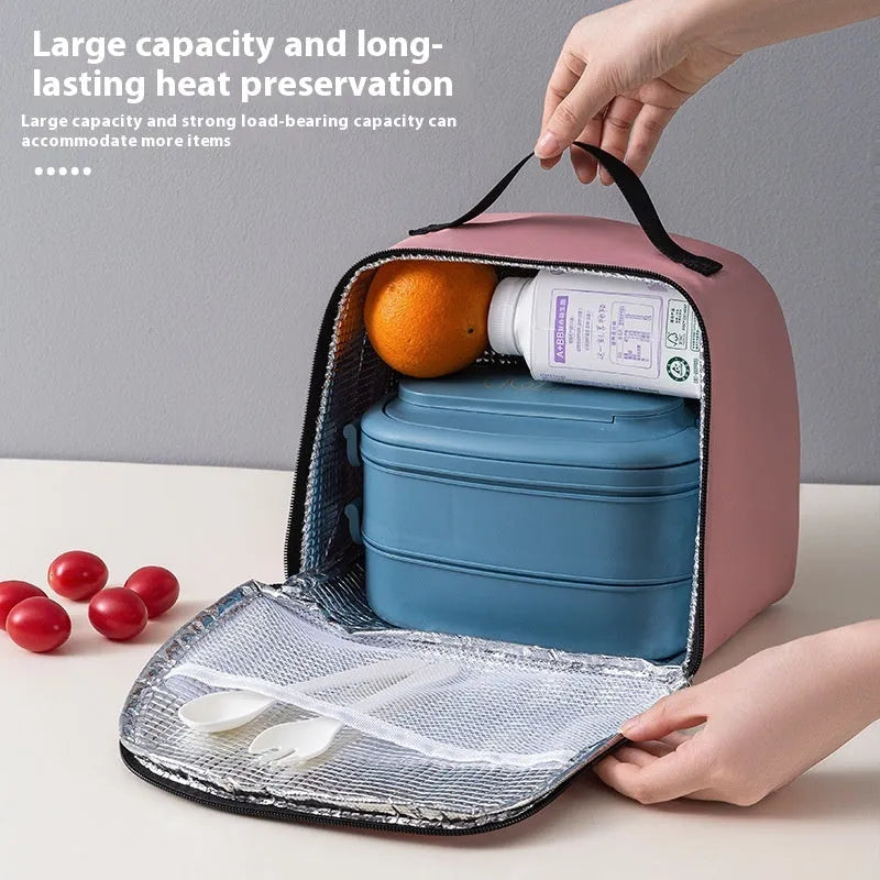 Textured cloth insulated lunch box bag with thermal function in purple colour option