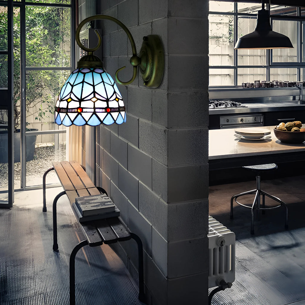 Coloured glass wall lamp with stained glass design for corridor lighting in six different style options