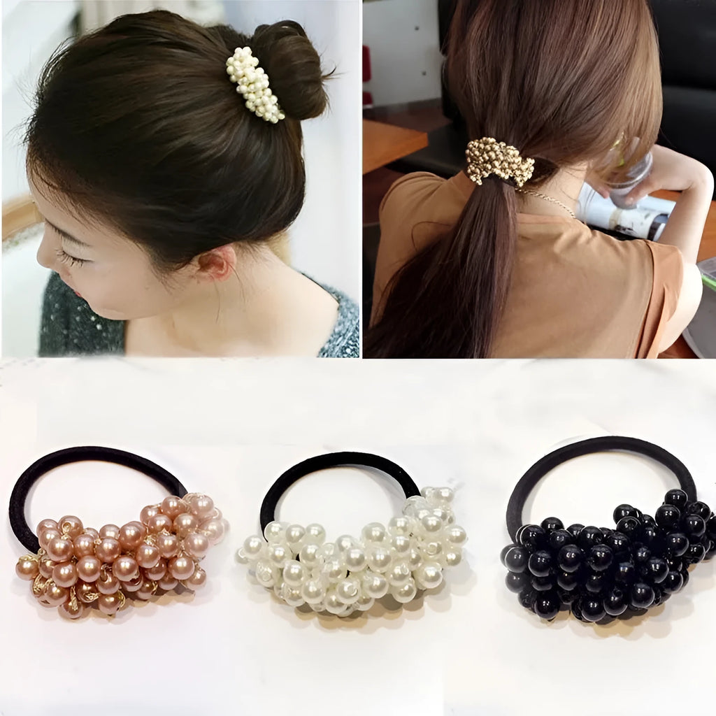 Cloth beaded hair rope in black colour on a white background