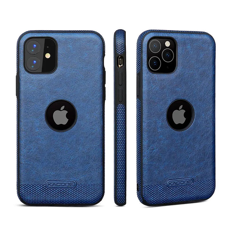 Anti-drop phone case TPU leather back cover for Apple iPhone – black or brown solid colour