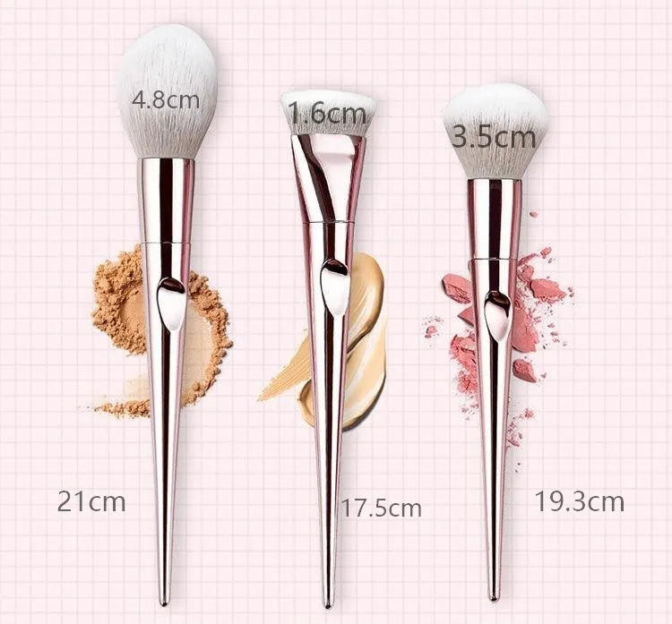 Pink PVC makeup brush set with non-slip grip handle and soft bristles on a light background