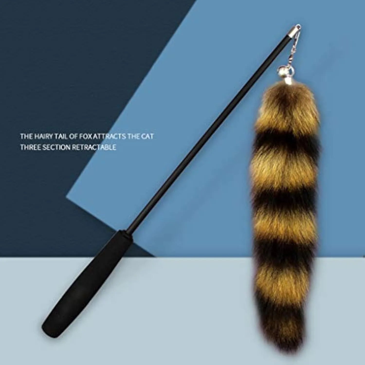 Black cat toy wand with elastic string and feather teaser, 42 cm long