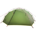 Green camouflage double layer camping tent with two room one hall layout set up outdoors