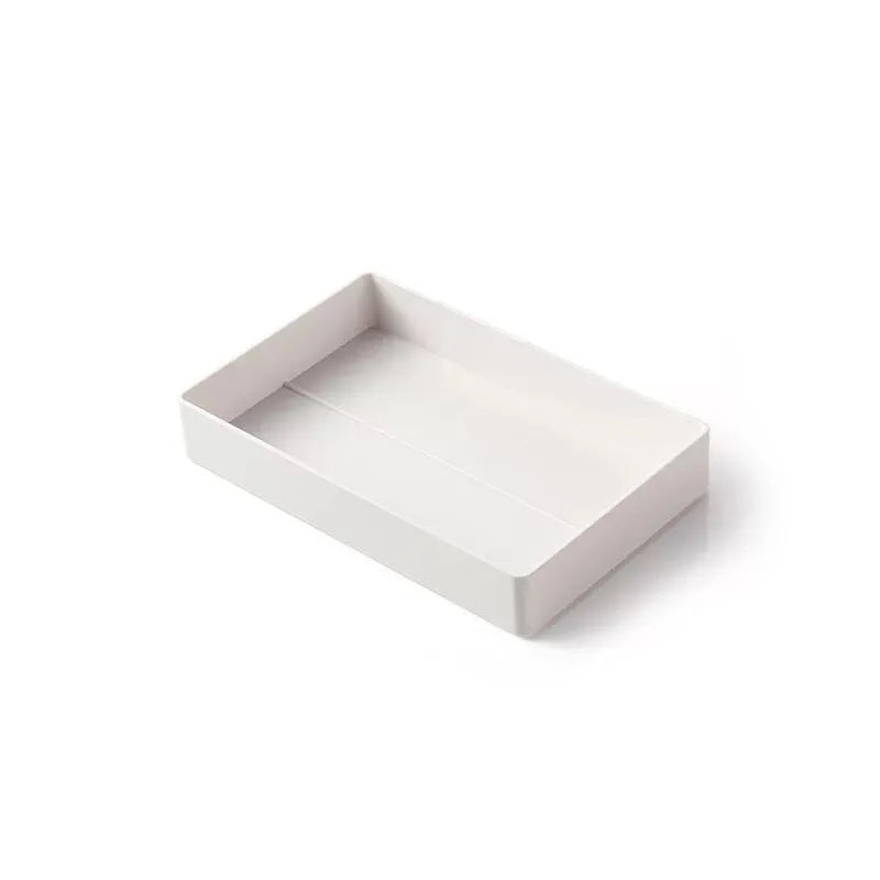 White PP plastic A4 document storage file box holder with three size options on a plain background