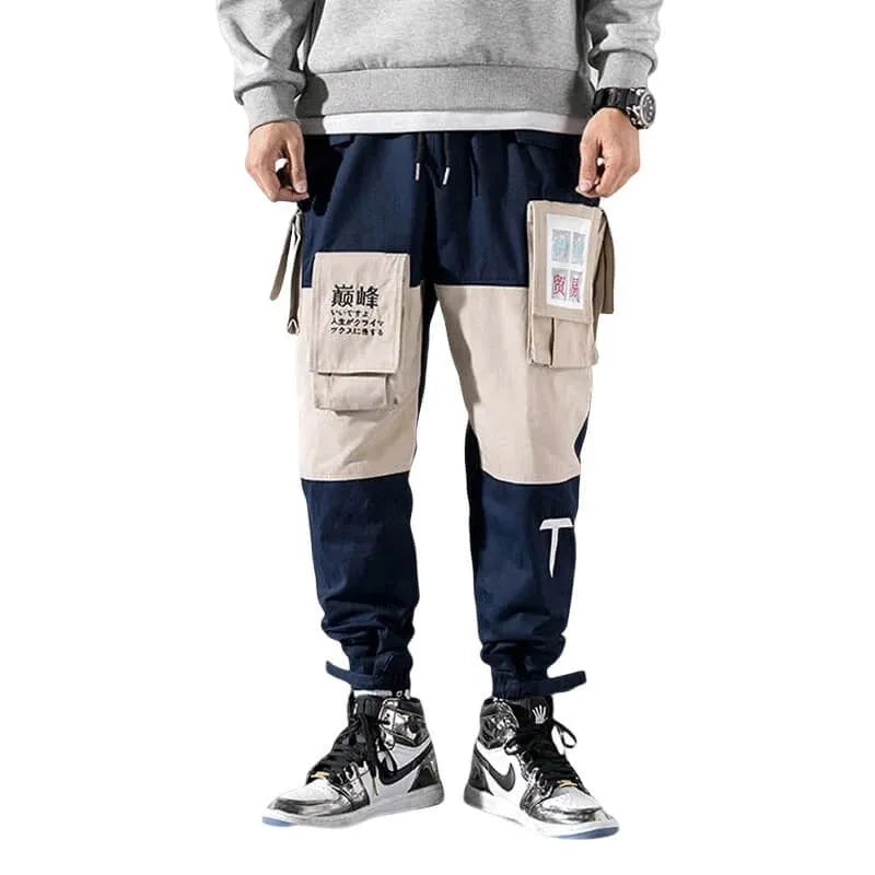 Men's cotton straight-leg beam pants in green, grey, and navy blue, sizes M to 5XL