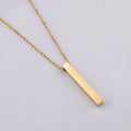 3D engraved bar necklace on adjustable stainless steel link chain in gold colour plated finish