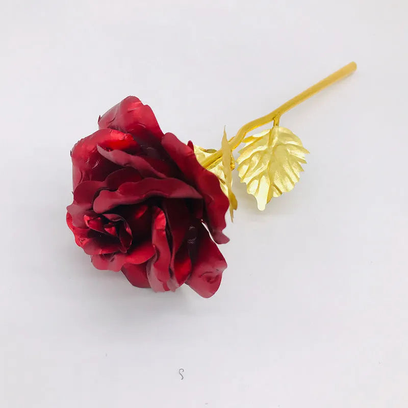 24K luminous gold rose flower set in gift box with tote bag, handmade plastic bouquet non-fade artificial roses