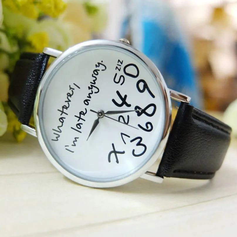 Unisex digital leather strap watch with irregular dial in black or white colour option