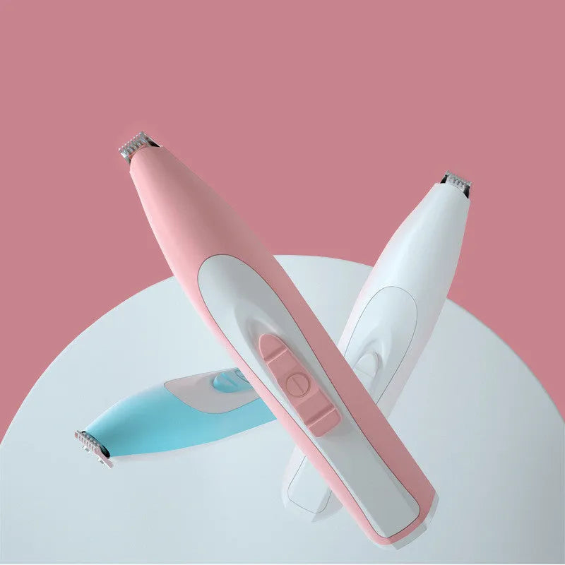 Pink pet foot hair trimmer with USB charging for grooming dog and cat paws