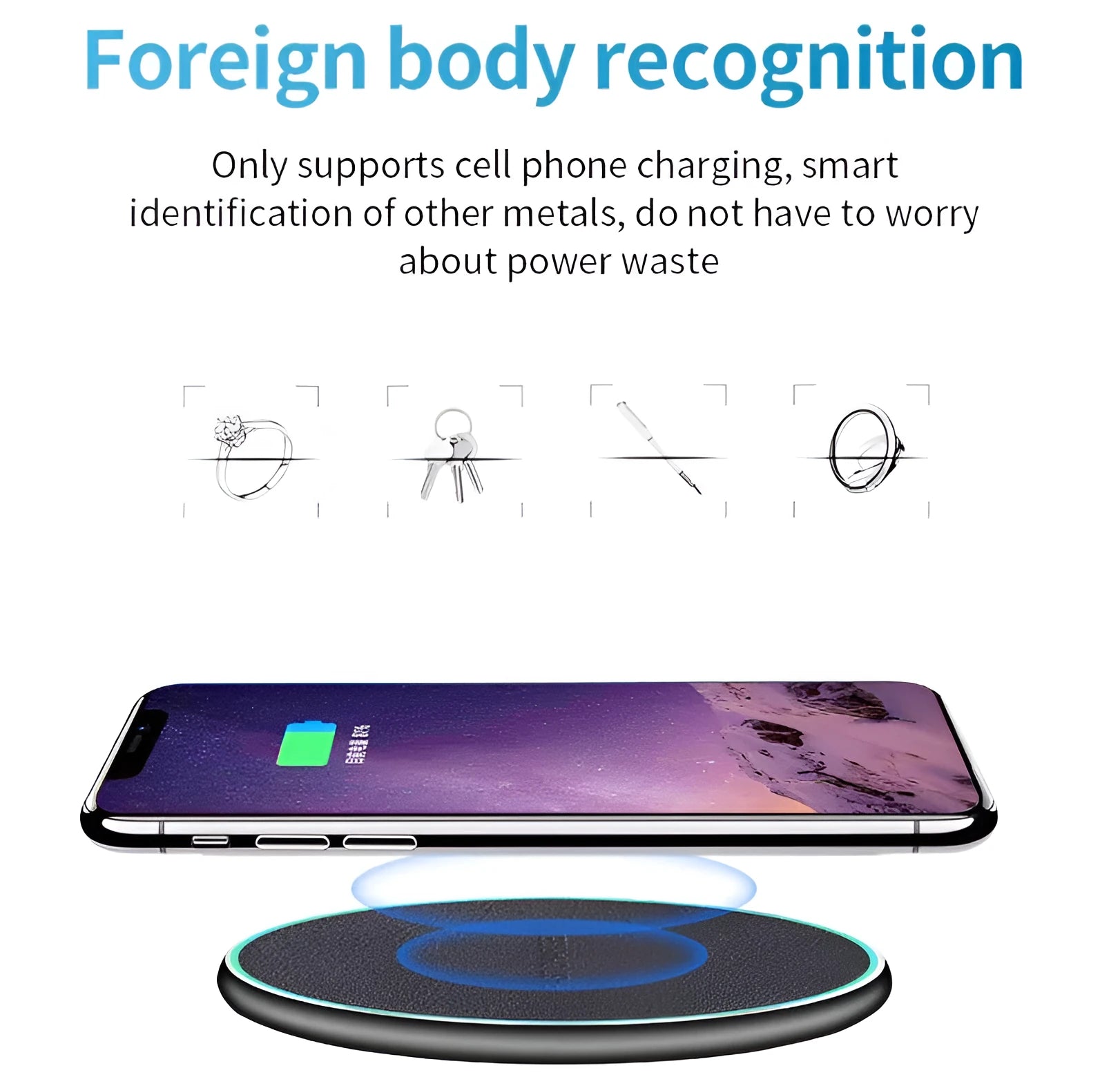 Black circular Qi wireless charger for iPhone 11 with non-slip base